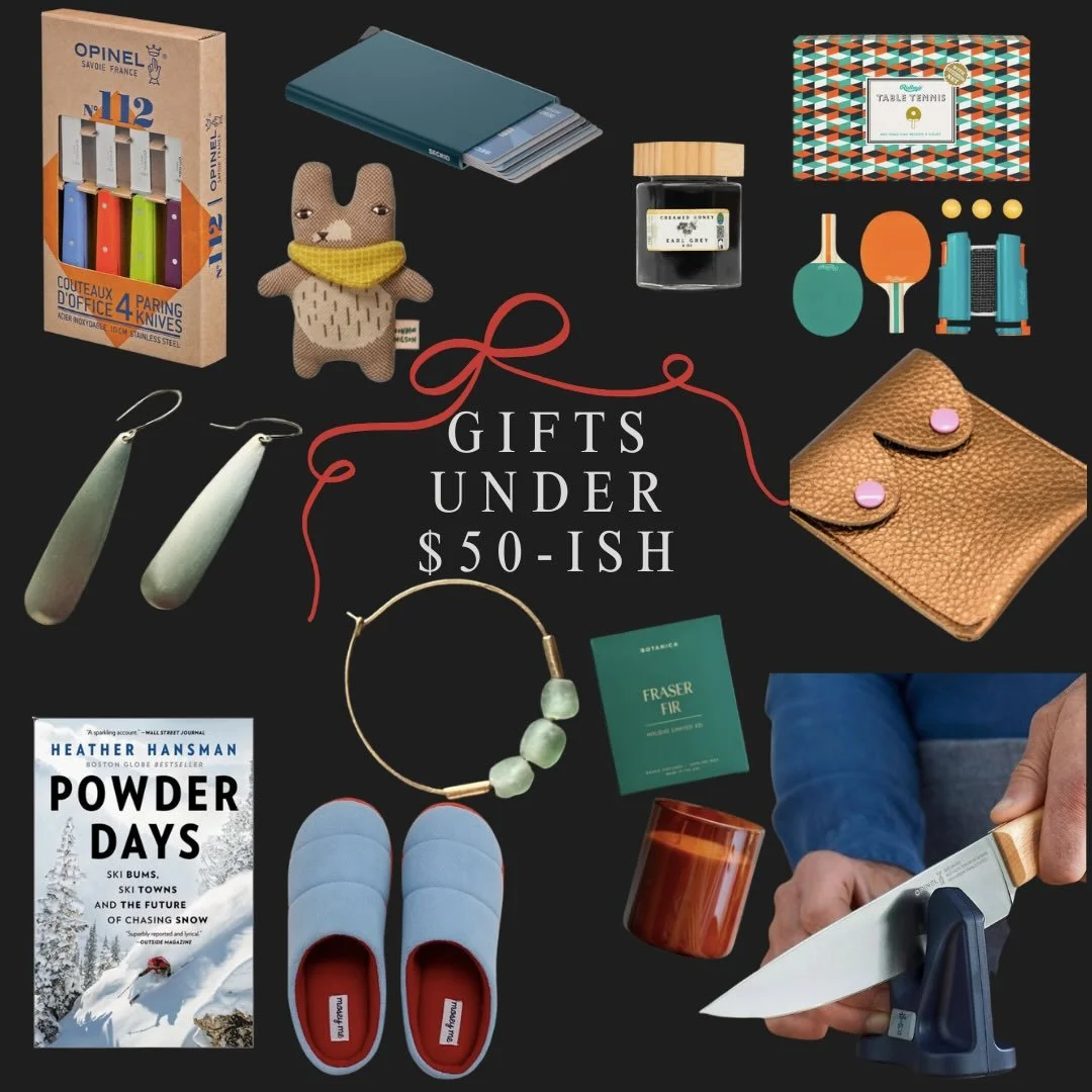 Co-worker, brother-in-law, white elephant&hellip; how can we help? 
1. Opinel Paring Knife Set-$45
2. Teeny Ted-$50
3. Secrid Cardprotector in Teal-$50
4. Earl Grey Creamed Honey-$35
5. Table Tennis Tabletop Game-$45
6. Tempest Earrings in Brass-$50
