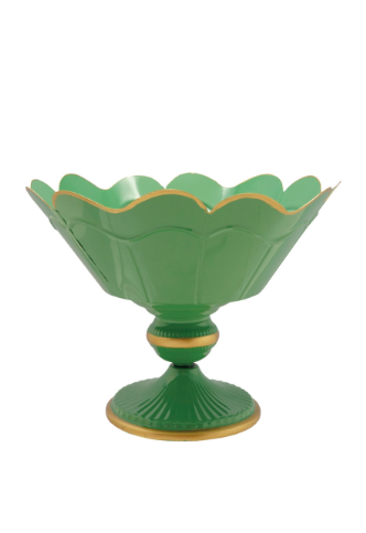 Decorative Metal Scalloped Footed Dish in Mint and Gold