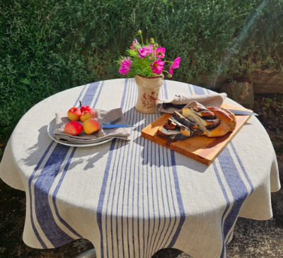 Blue Village Striped Round Tablecloth