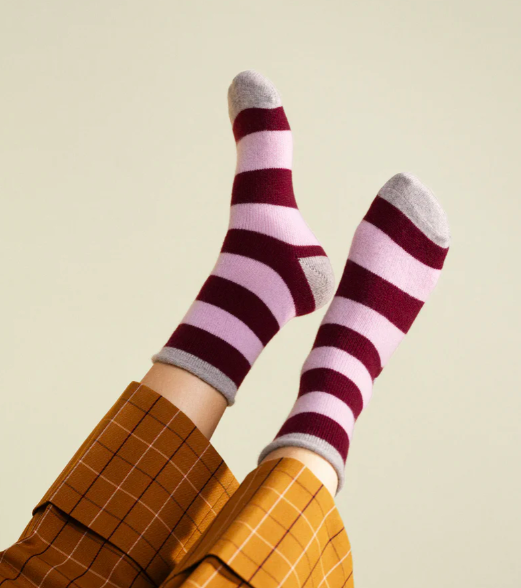 Wide Stripe Cashmere Crew in Orchid