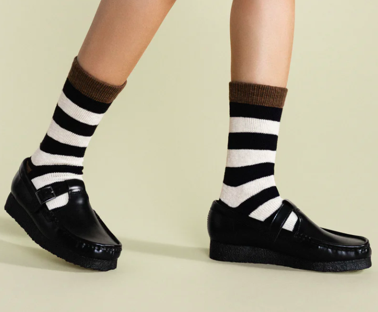 Chunky Slub Stripe Crew in Black
