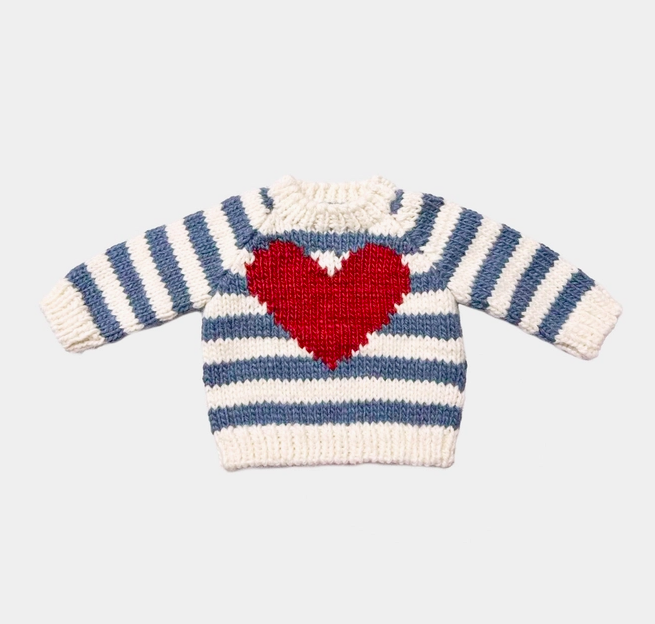 Stripe Big Heart Sweater in Baby Blue