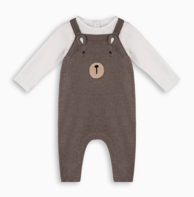 Organic Bear Sweater Knit Overall and Bodysuit Set