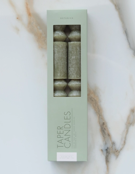 Geometric Taper Candles in Sage Green set of 2
