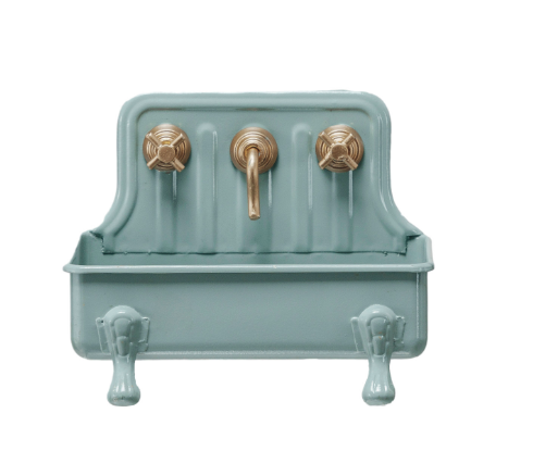 Metal Sink Soap Dish w/Faucet, Grey & Gold Finish