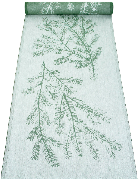 Pine bough cotton and linen table runner in green