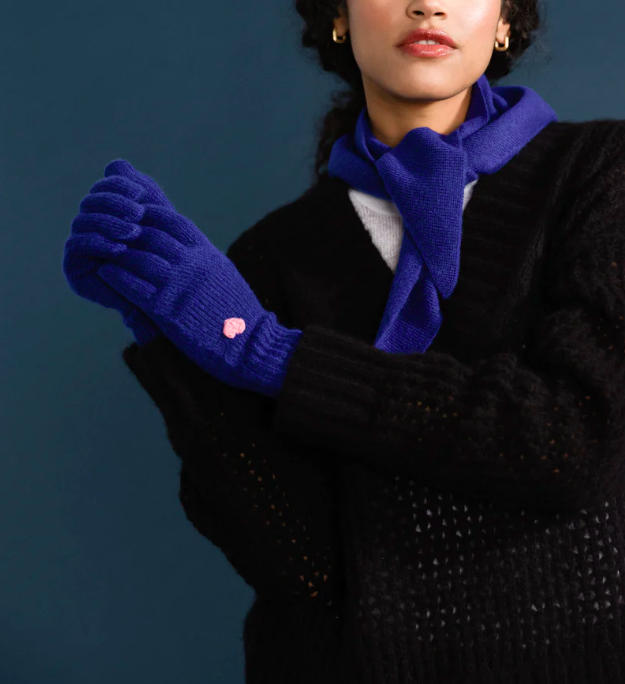 Cashmere Heart Gloves in Cobalt
