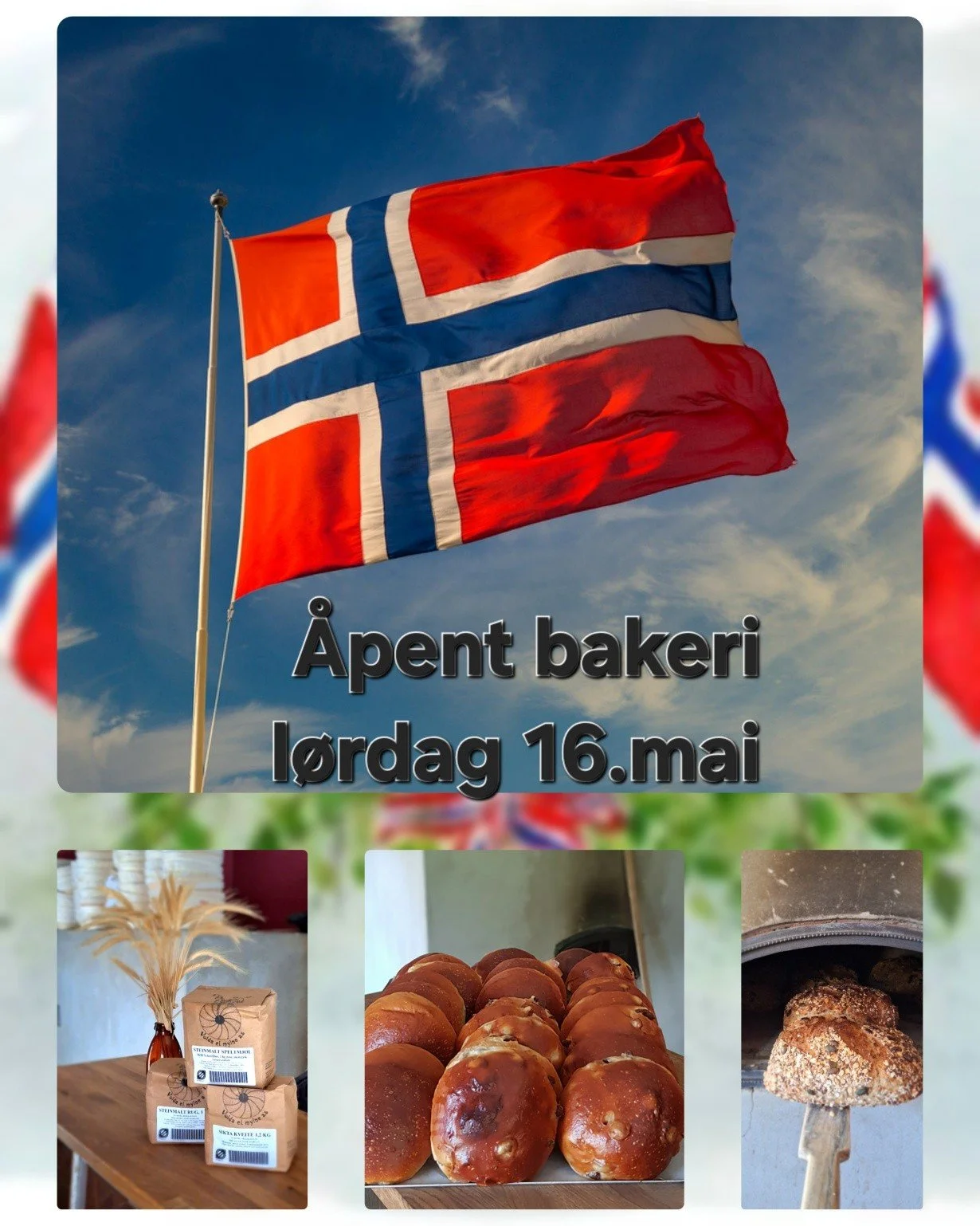 16.mai er vi i gang med baking av steinovnsbakte br&oslash;d og bakevarer igjen 🌞🇧🇻🌞🇧🇻🌞🇧🇻

I tillegg til bakst, lager vi Mini-marsipankake fyllt med  lokalprodusert bringeb&aelig;r og bl&aring;b&aelig;r fra skogen v&aring;r, pyntet for 17.ma