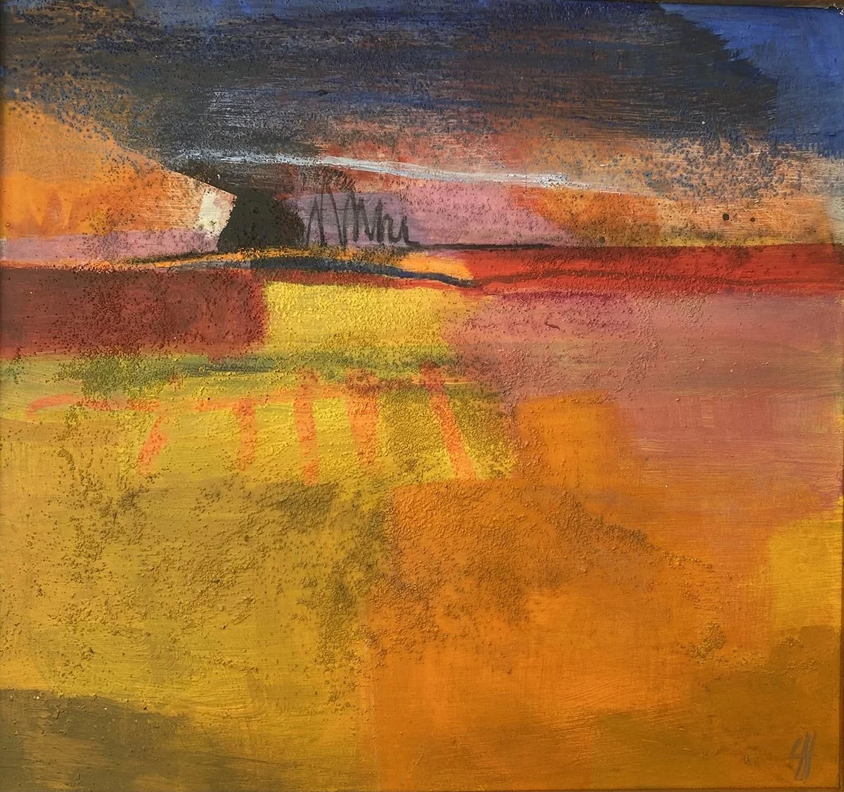 6 - Electricity | Acrylic, sand and charcoal on board | 25 x 23 cm / 10 x 9 inches | 2025