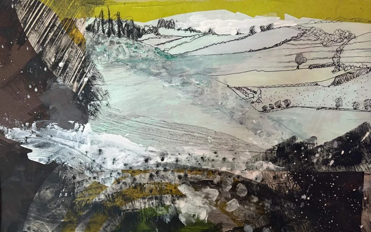 48 - Lonely Horizontals | Collage, paint and pen on board | 35 x 25 cm / 14 x 10 inches | 2026