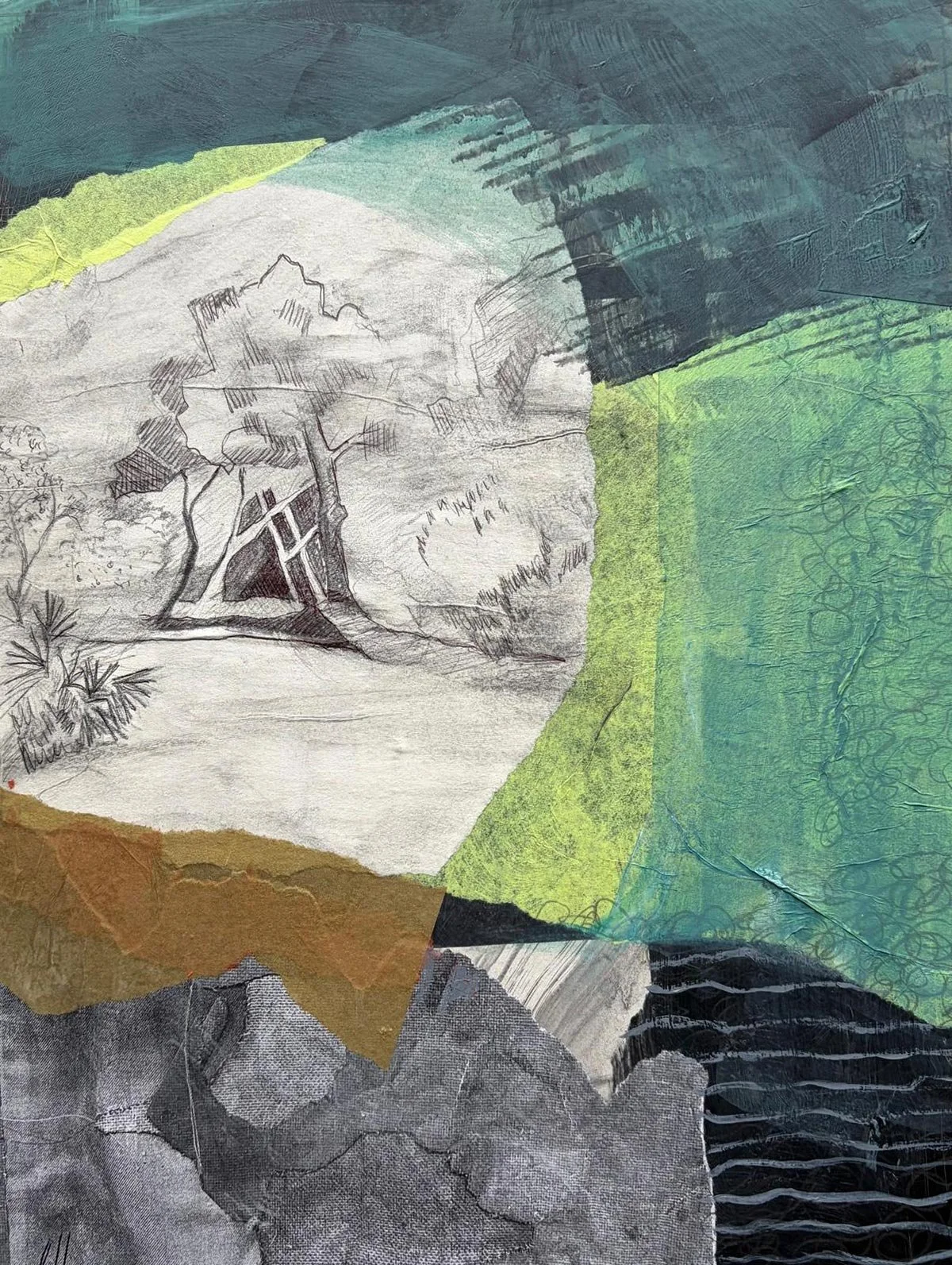 30 - Dusk Brims the Shadow | Pen, pencil, paint and collage on board | 35 x 25 cm / 10 x 14 inches | 2026