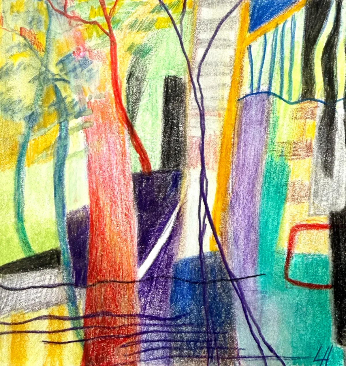 37 - Sunlight Summons | Crayon on card | 10 x 10 cm / 4 x 4 inches | 2025