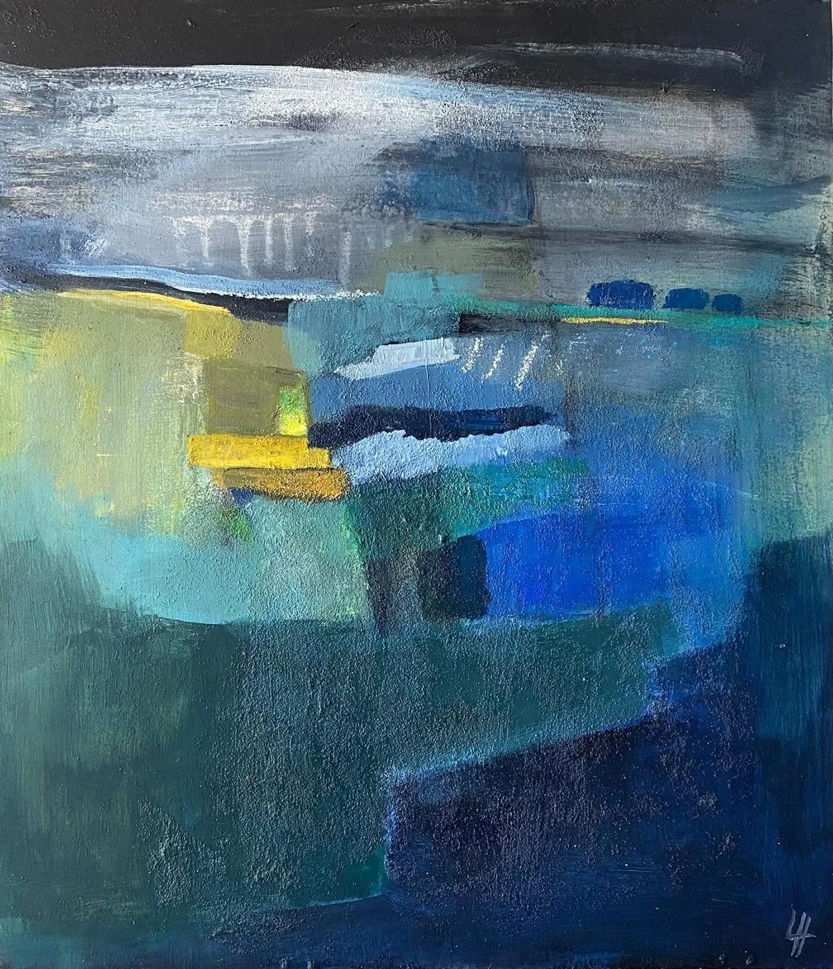 8 - Black Mountain Blues | Acrylic and oil pastels on board | 42 x 36 cm / 17 x 14 inches | 2025