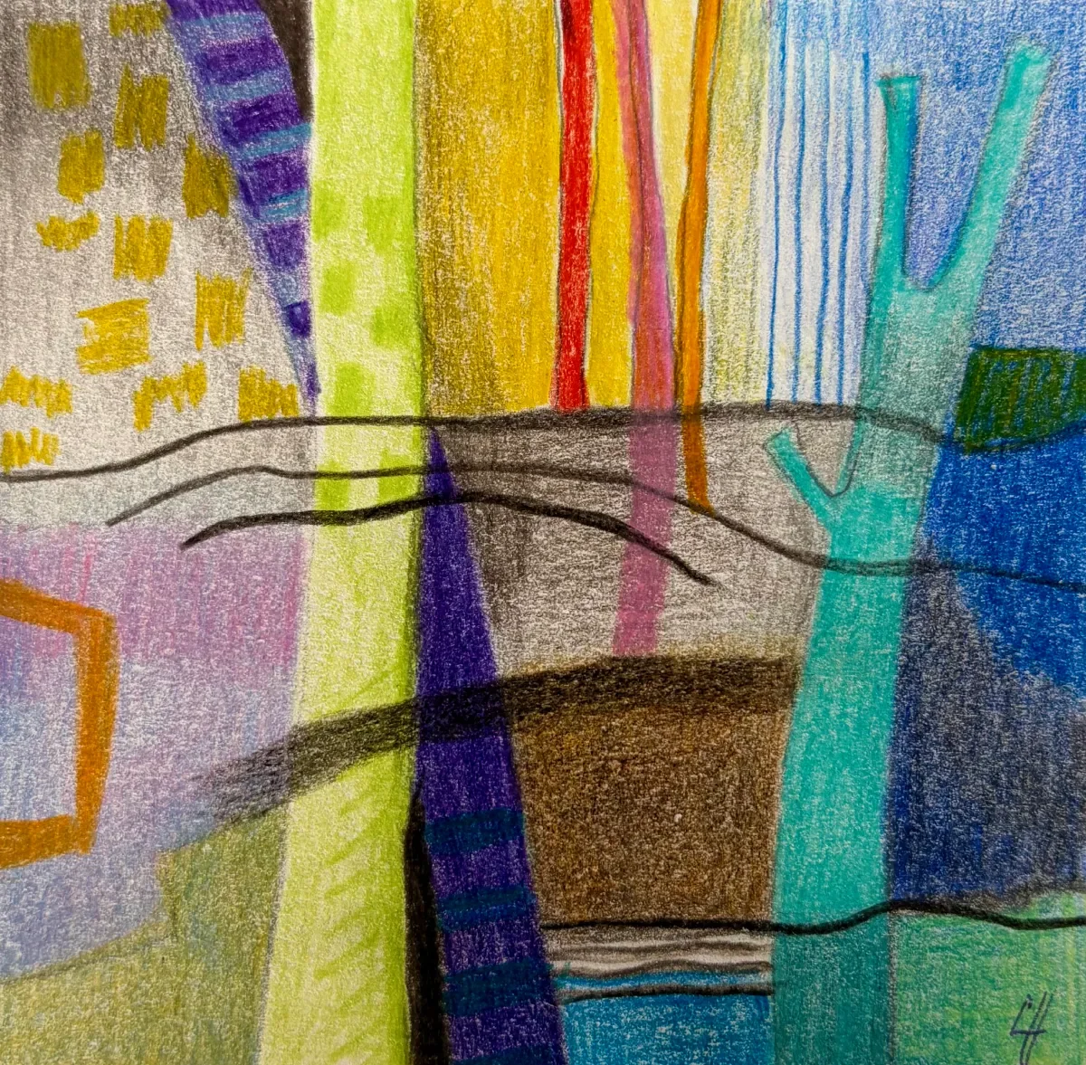 35 - Shafts of Light | Crayon on paper | 10 x 10 cm / 4 x 4 inches | 2025