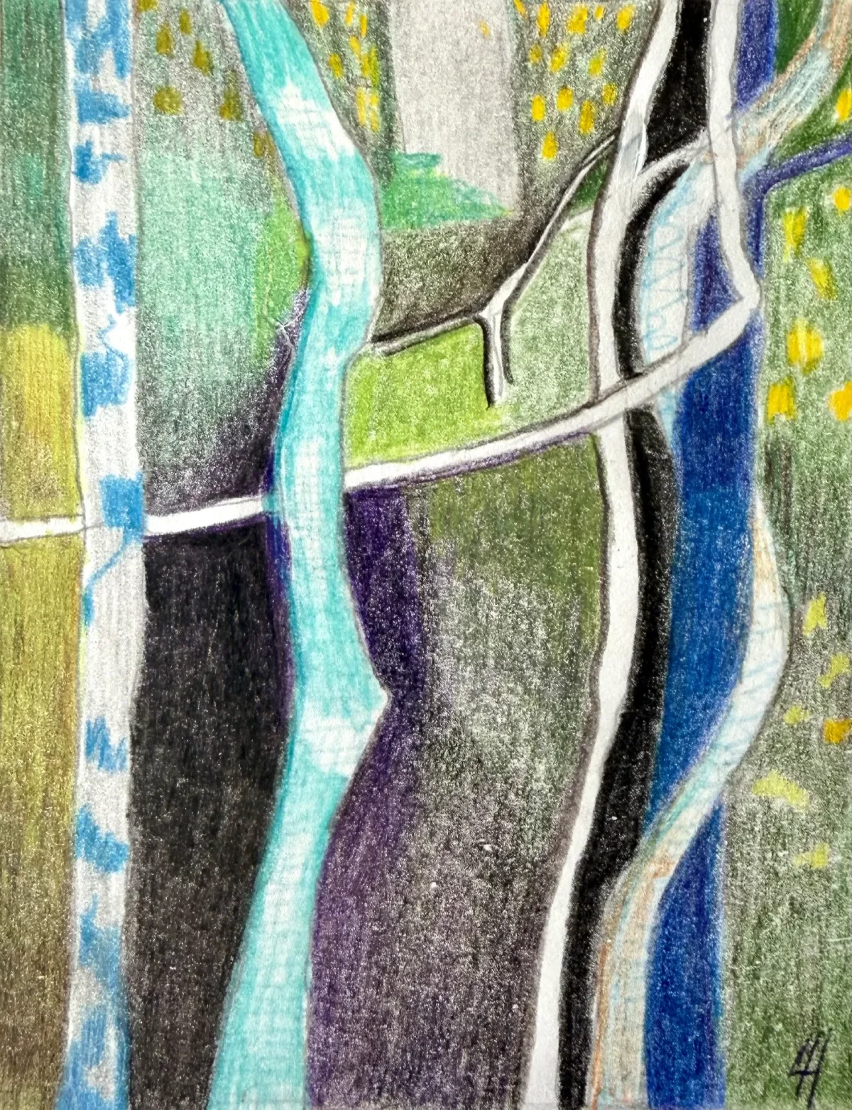 39 - Branches Thread Through | Crayon on paper | 10 x 12 cm / 4 x 5 inches | 2025