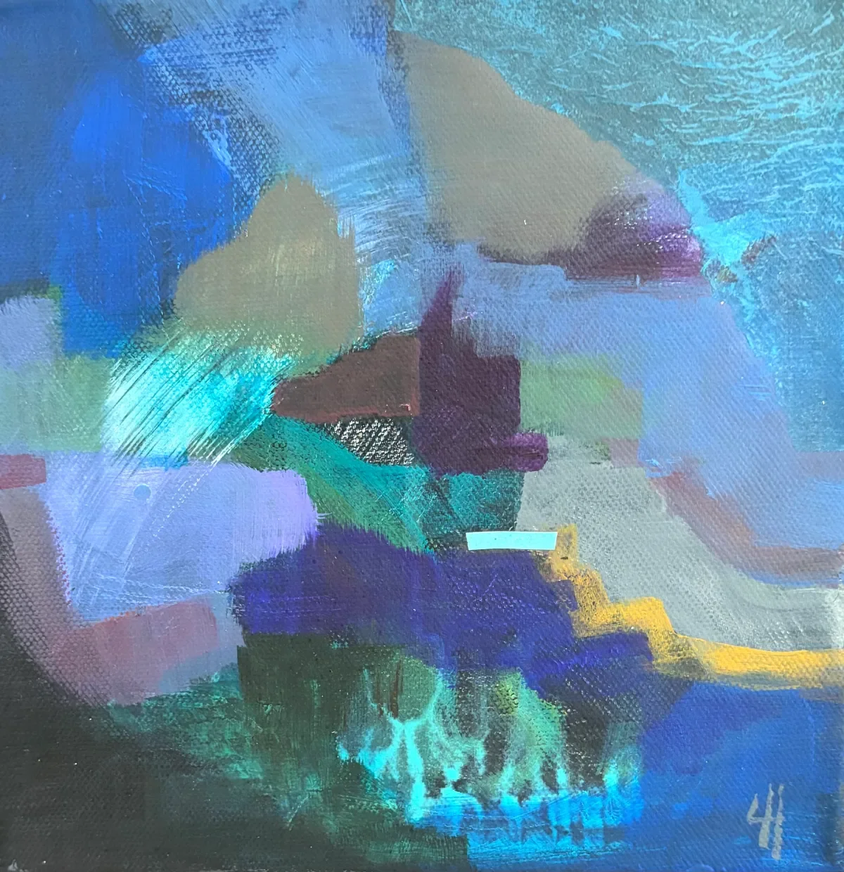 29 - Shadows Build | Acrylic and collage on board | 20 x 20 cm / 8 x 8 inches | 2026