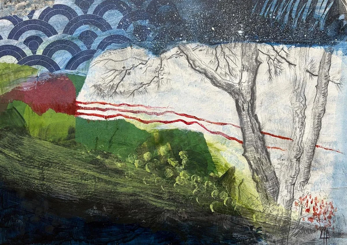 29 - Lines of Living | Pen, pencil, paint and collage on board | 35 x 25 cm / 10 x 14 inches | 2026