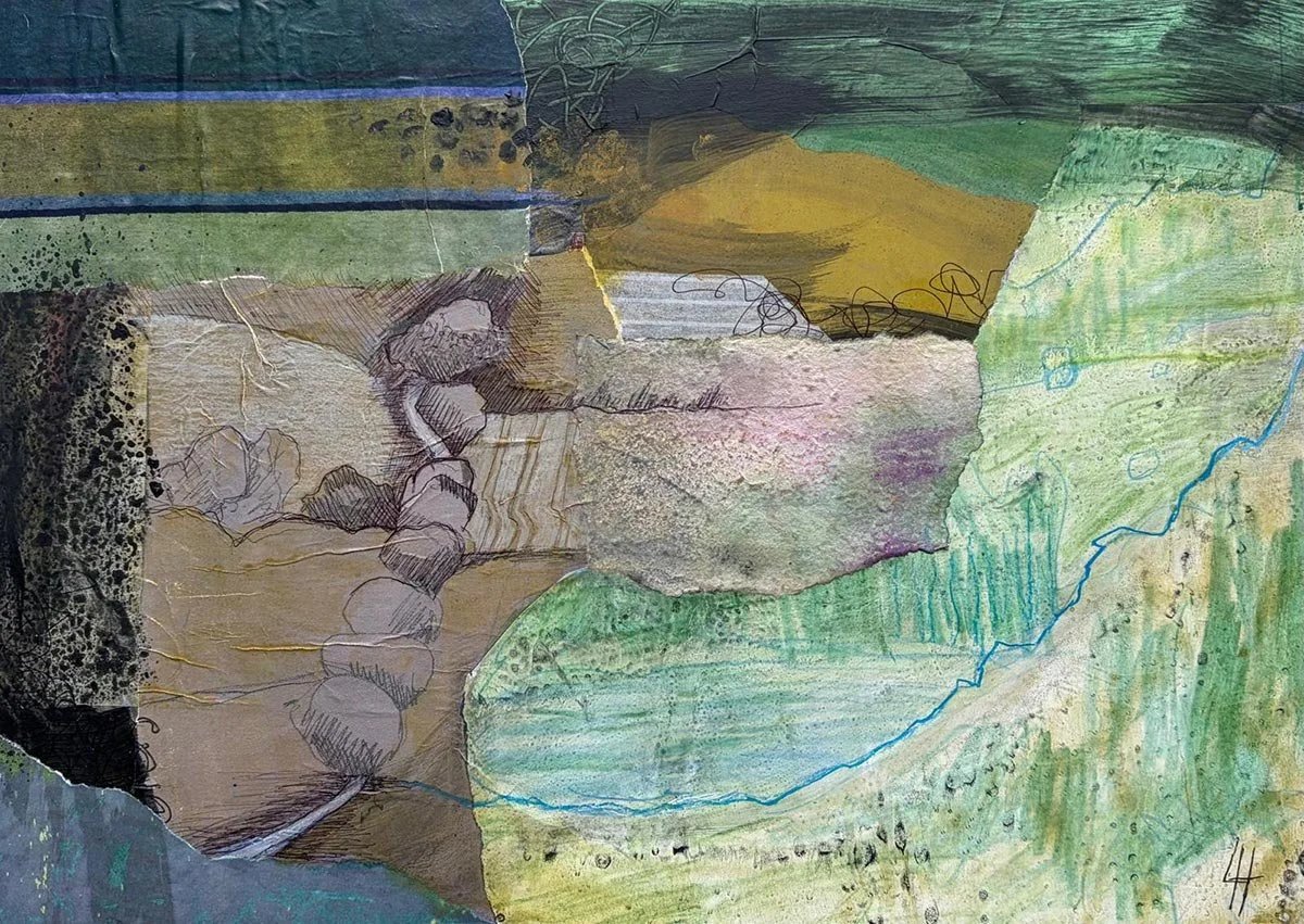 34 - Varying Light | Collage, paint, pencil and pen on board | 35 x 25 cm / 14 x 10 inches | 2026