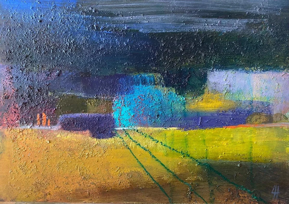 16 - The Long Foray | Sawdust, acrylic and crayon on board | 33 x 23 cm / 13 x 9 inches | 2025