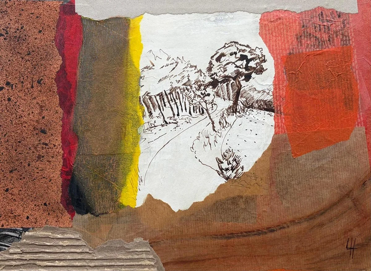 32 - Ambered in Memory | Ink, paint and collage on board | 35 x 25 cm / 10 x 14 inches | 2026