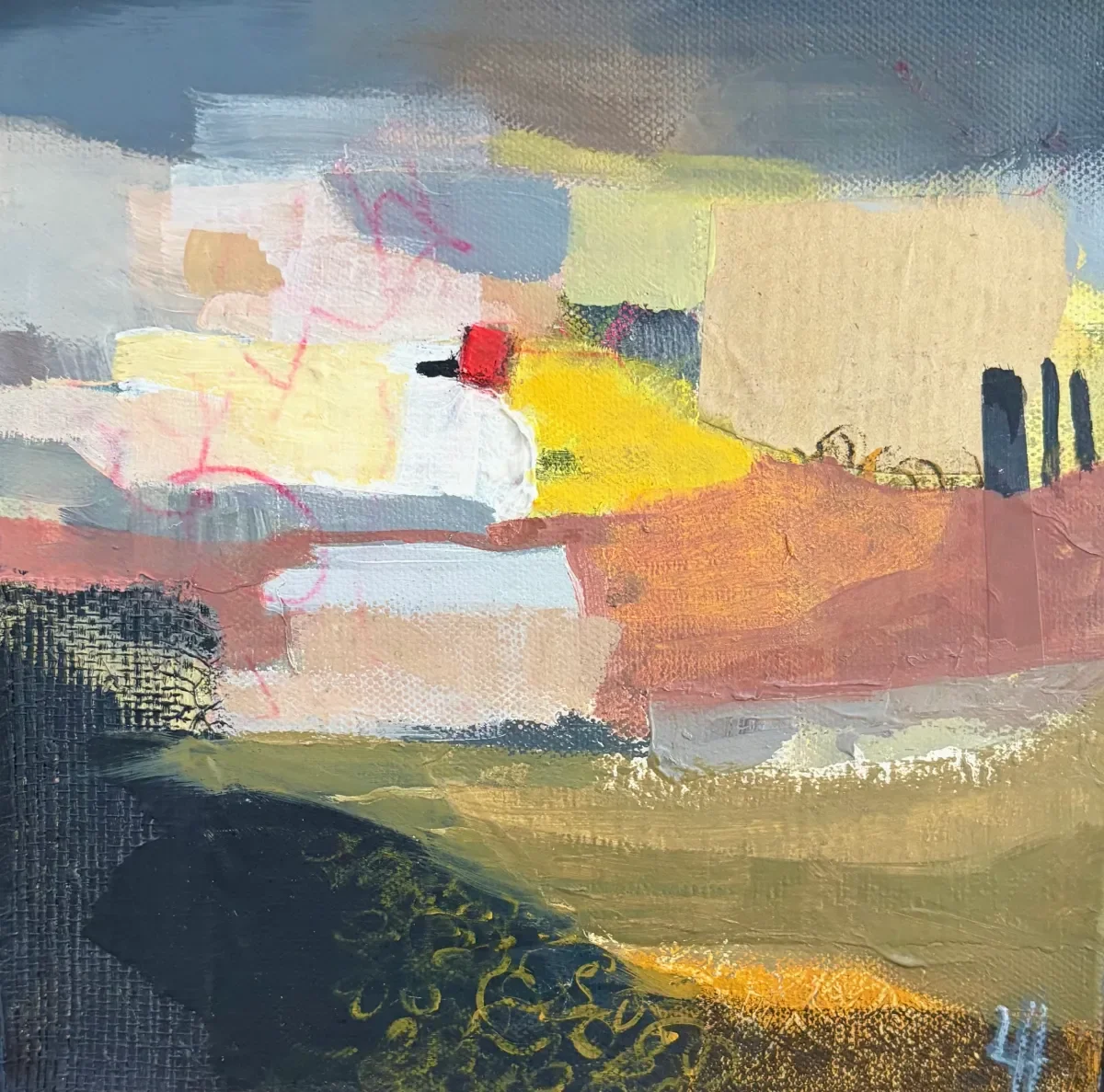 28 - Casual Light of Day | Acrylic, collage and pen on board | 20 x 20 cm / 8 x 8 inches | 2026