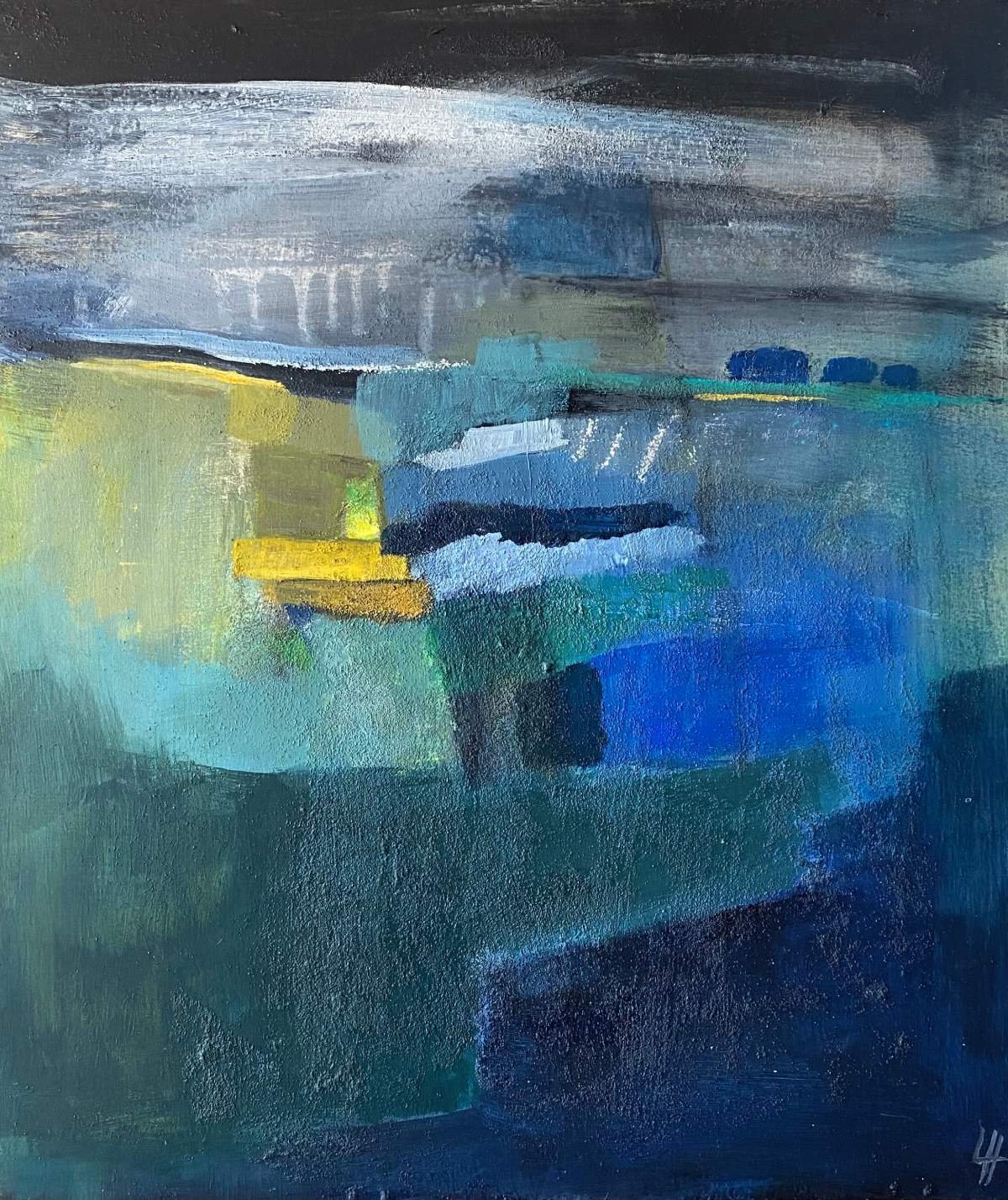 8 - Black Mountain Blues | Acrylic and oil pastels on board | 42 x 36 cm / 17 x 14 inches | 2025