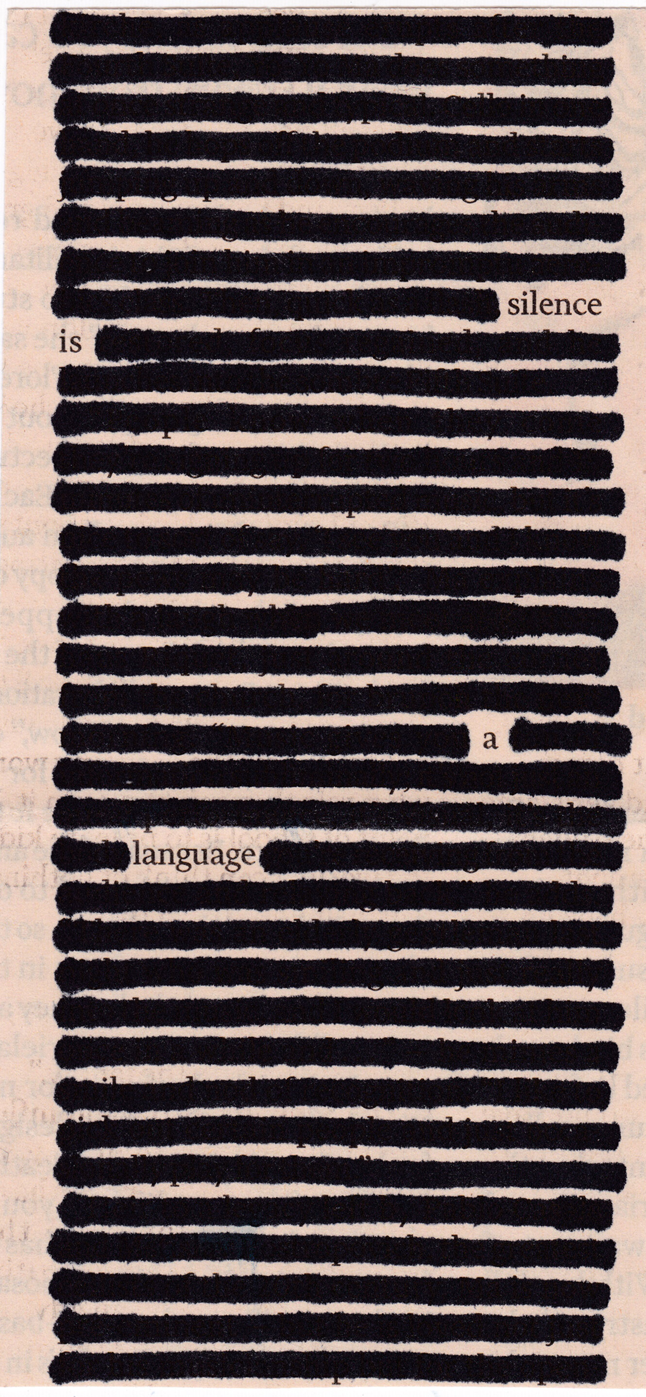 SILENCE / Schwarzer Marker auf Zeitungspapier (The Financial Times) , 5,5 cm x 8 cm, 2019
