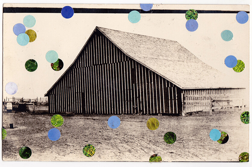 collage, vintage photography from Nebraska, stamping ink