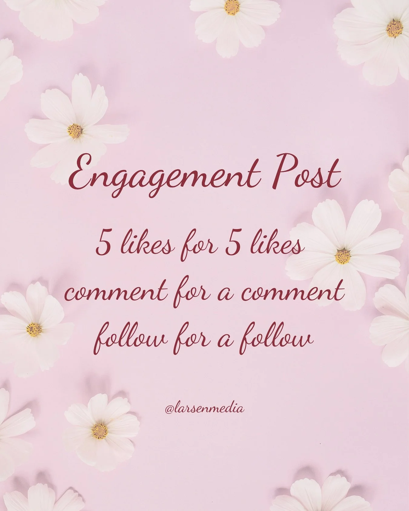 Ready to grow your account? 📈 Join in with this #engagementpost and make today count. The more you interact with others, the more you grow! 🌿

How to take part:

👋 Introduce yourself/your business and tag a friend who should get involved.

💞 Like