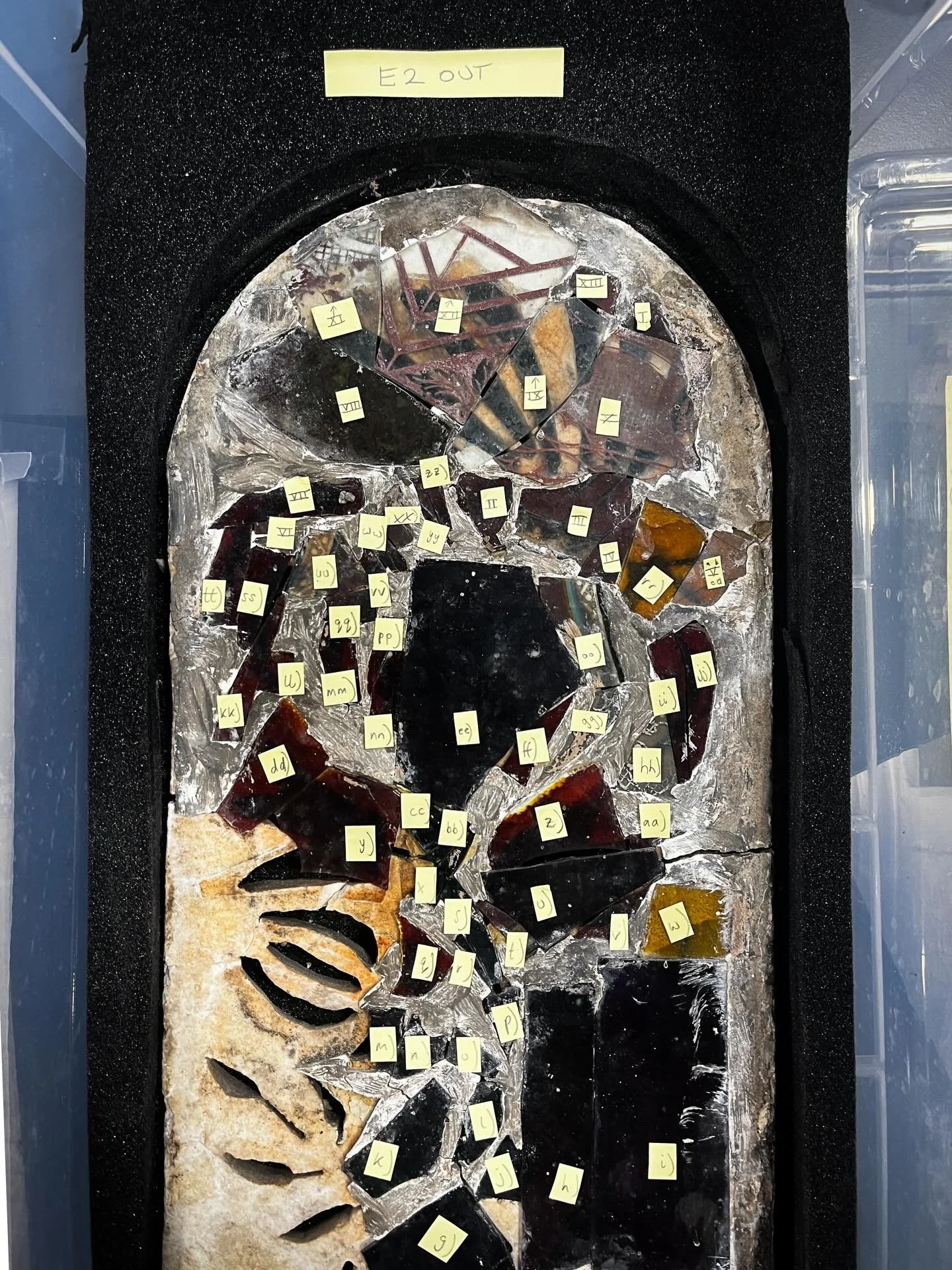 The project on St Mary&rsquo;s Wreay continues - at Fine Art Resoration studios in Carlisle. We spent days mapping the hundreds of loose fragments and attempting to relocate them. Reconstructing the patterns put down 180 years ago, using older glass 