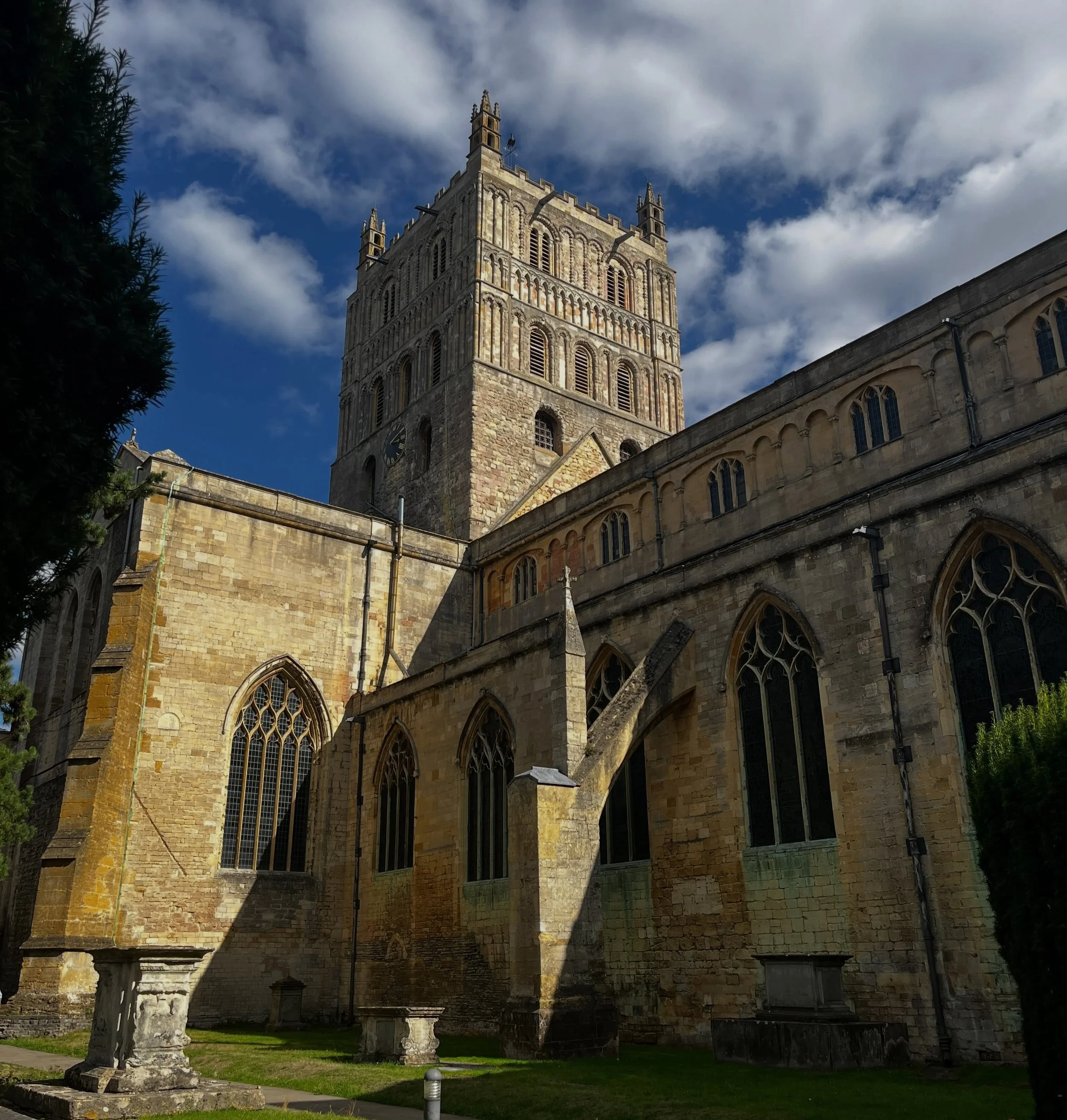 Flying visit to Tewkesbury Abbey, Glos. Incredible building - must spend longer next time. 

Tom Denny&rsquo;s 2002 windows to SS Catherine and John the Baptist, with the theme of &lsquo;toil&rsquo; - &lsquo;to pray and to work&rsquo; and with that, 