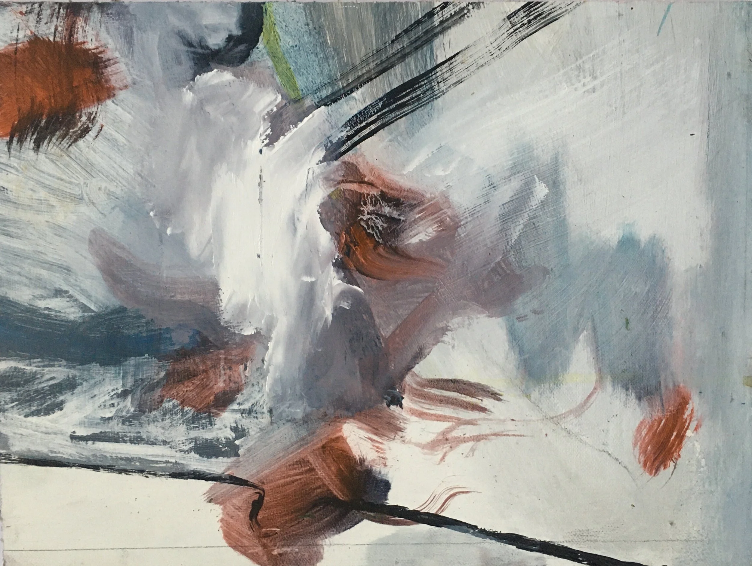 'Snow Flowers', 2022, oil and acrylic on canvas panel, 25 x 36 cm, private collection. 