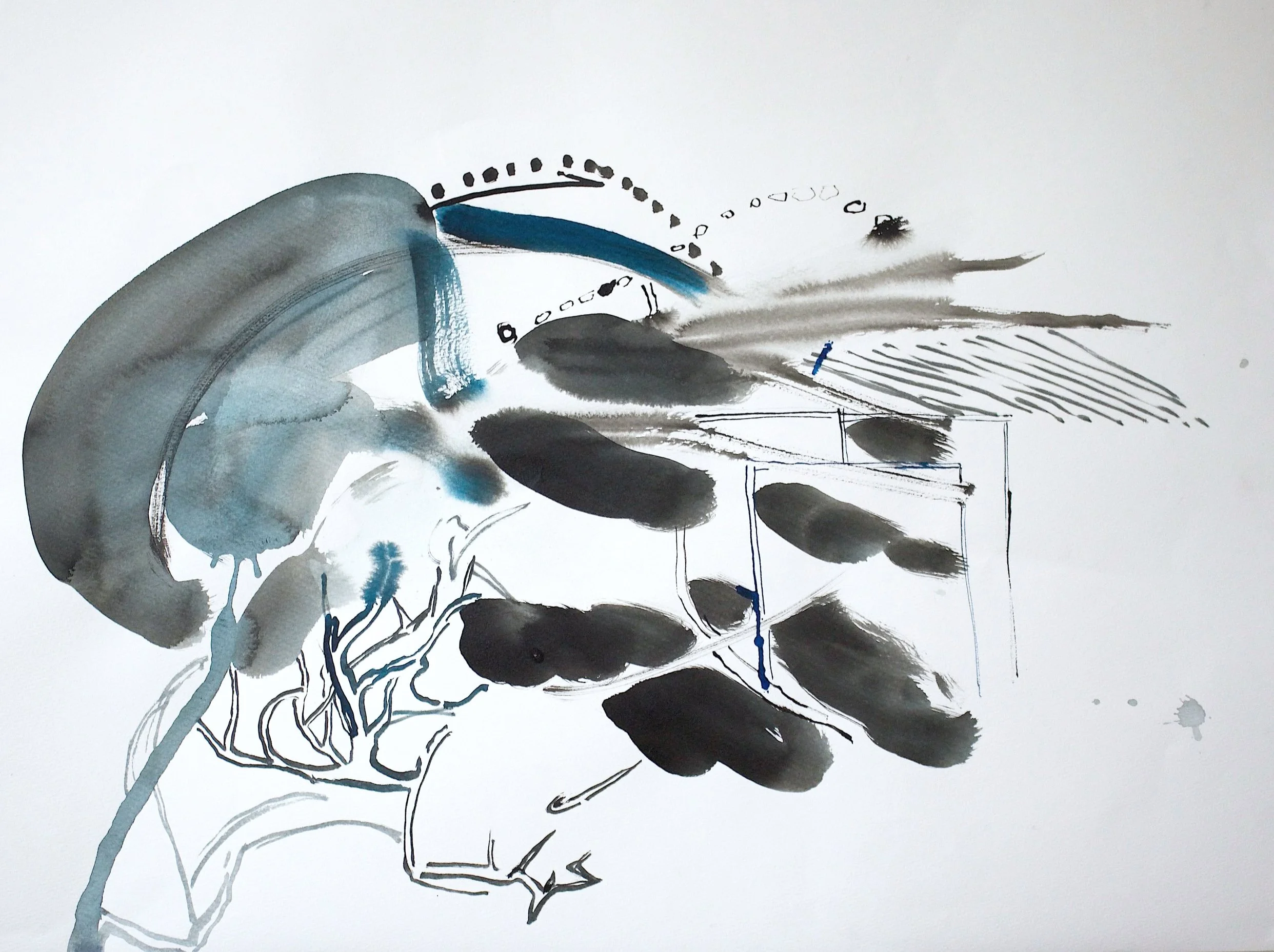 Mynydd Y Gaer Stem, 2026, ink and acrylic on paper, 78 x 58 cm ©Lisa Carter Grist 