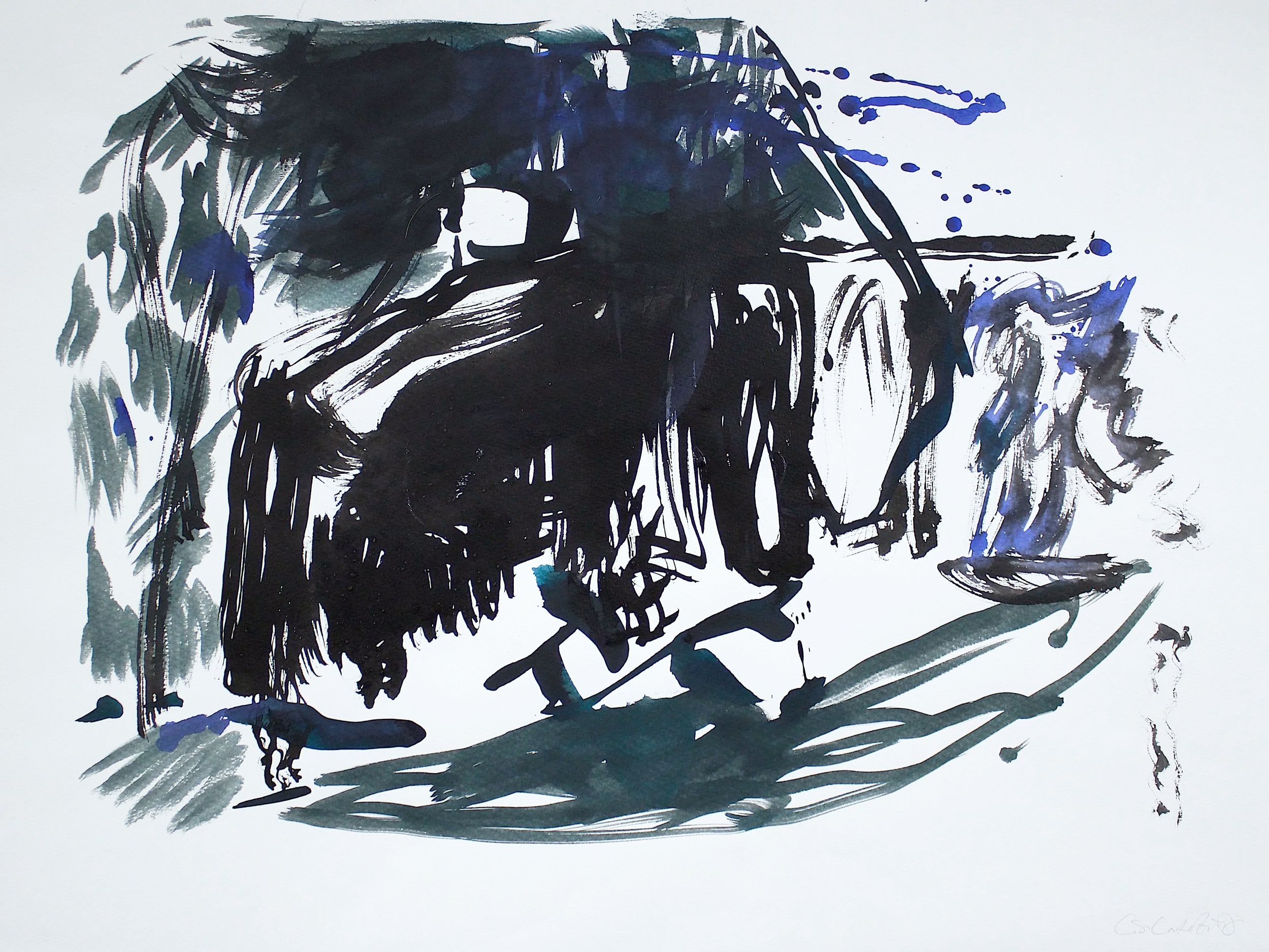 Mynydd Y Gaer White Square, 2026,  ink and acrylic on paper, 78 x 58 cm ©Lisa Carter Grist 