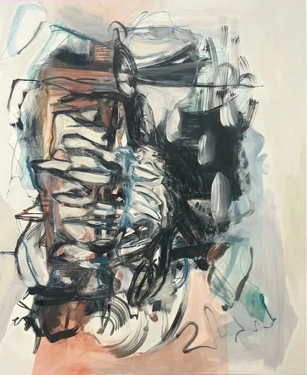 Vertigo, 2026, 120 x 100 x 2.5 cm, acrylic, oil and oil stick on panel ©Lisa Carter Grist 