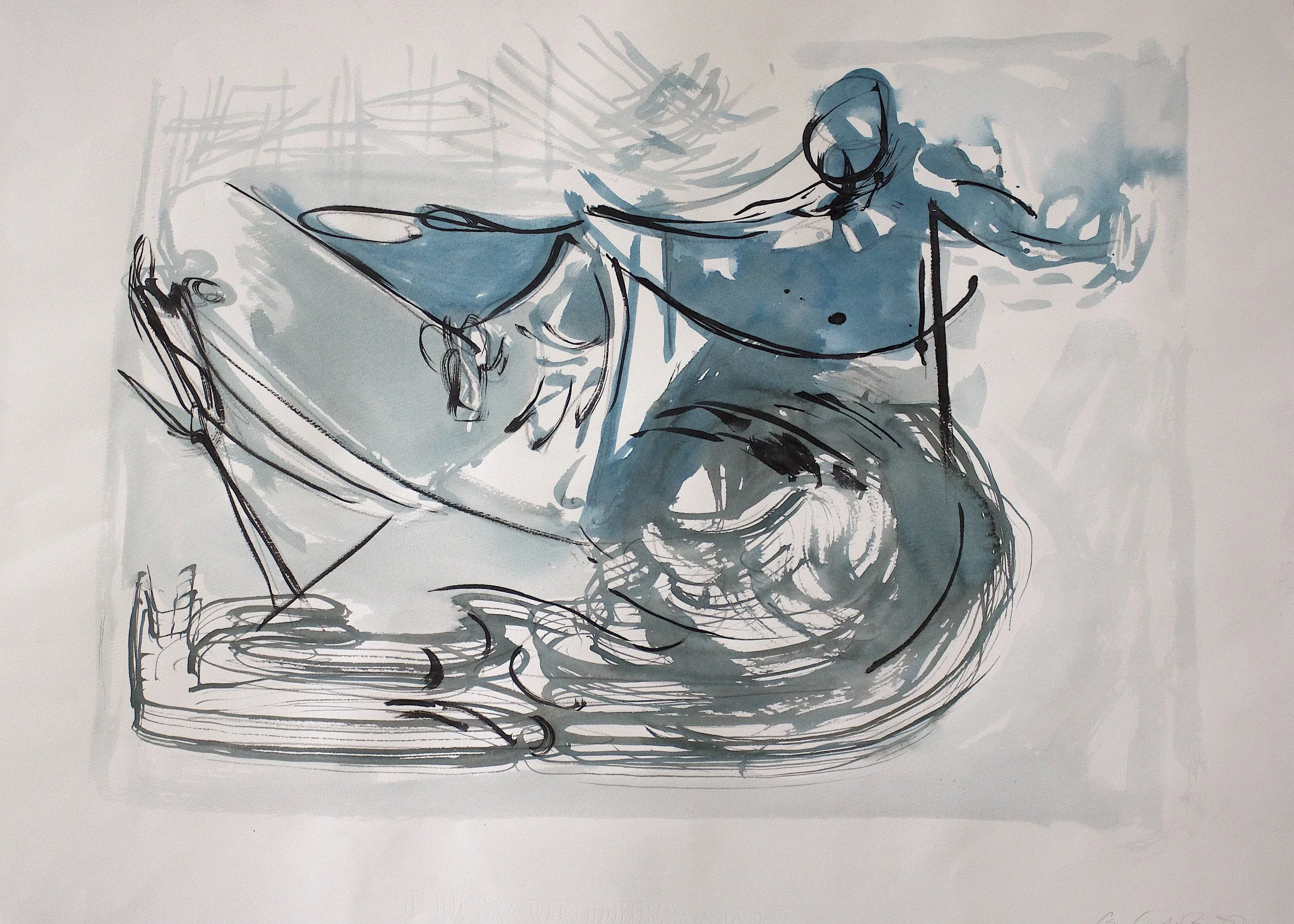 'Mynydd Y Gaer, Canopy', November,' ink, acrylic and graphite on paper, 78 x 58 cm, 2025, unframed, £1,000, private collection.