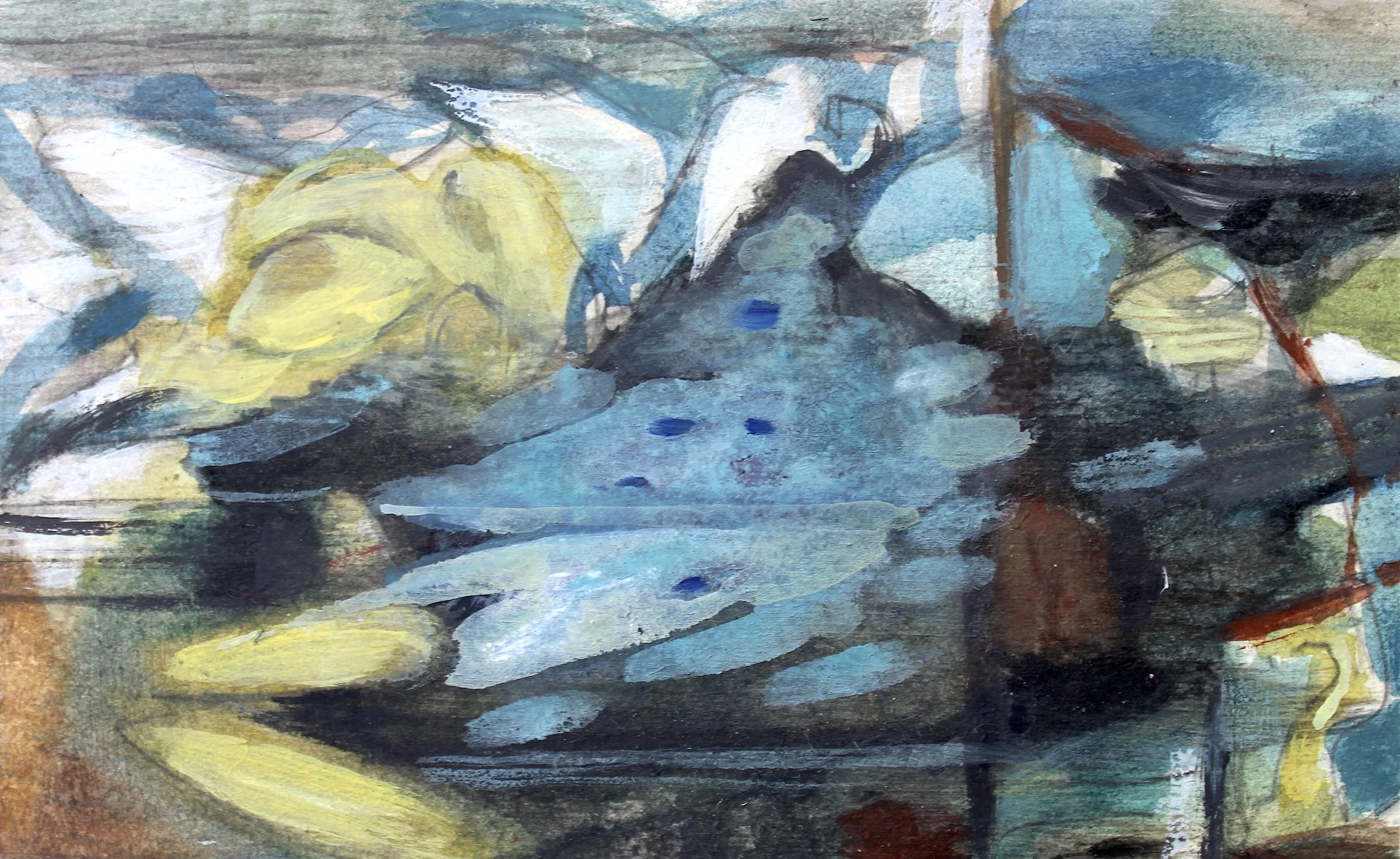 'Night Ascent', 2024  watercolour and graphite on paper, 18 x 11 x 1.5 cm mounted on panel, private collection. 