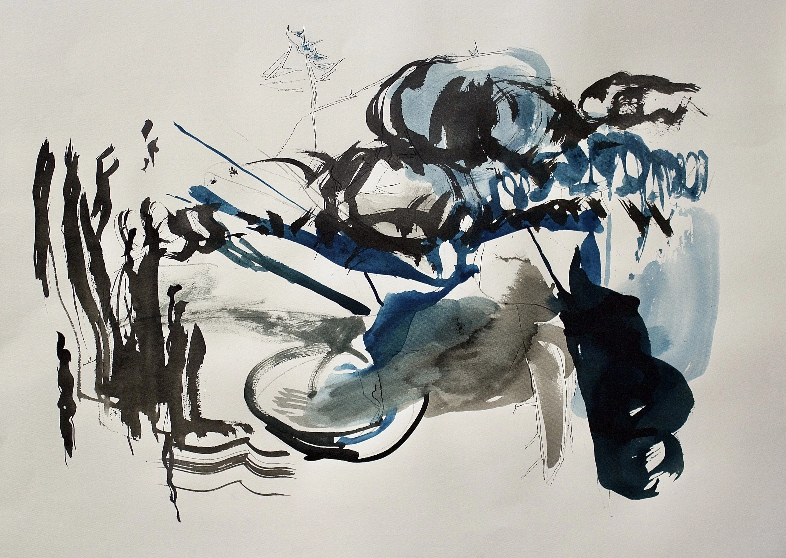 'Mynydd Y Gaer, November', ink and acrylic on paper, 78 x 58 cm, 2025, unframed, £1,000.