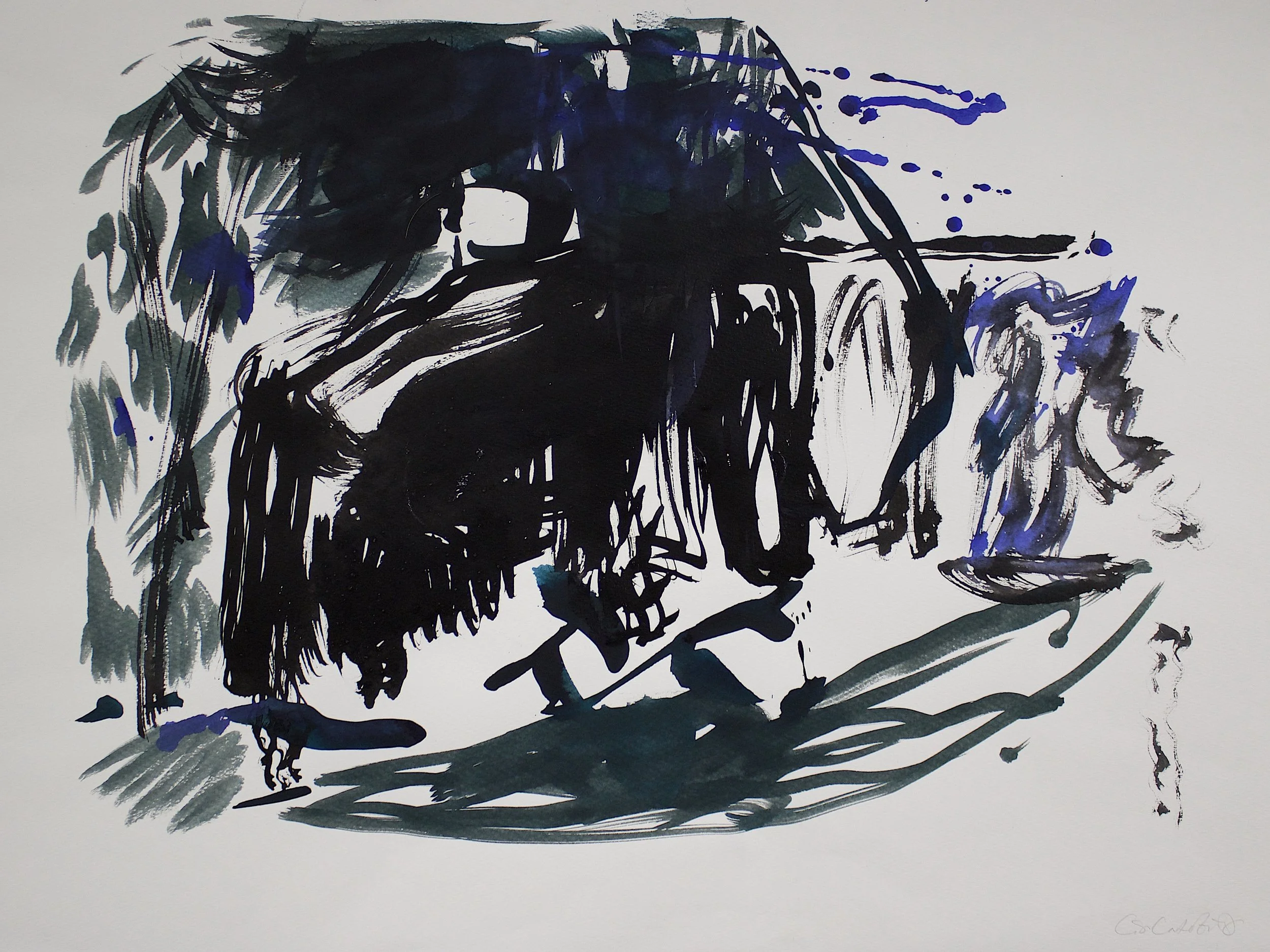 'Mynydd Y Gaer, White Square ', November,' ink and acrylic on paper, 78 x 58 cm, 2025, unframed, £1,000.