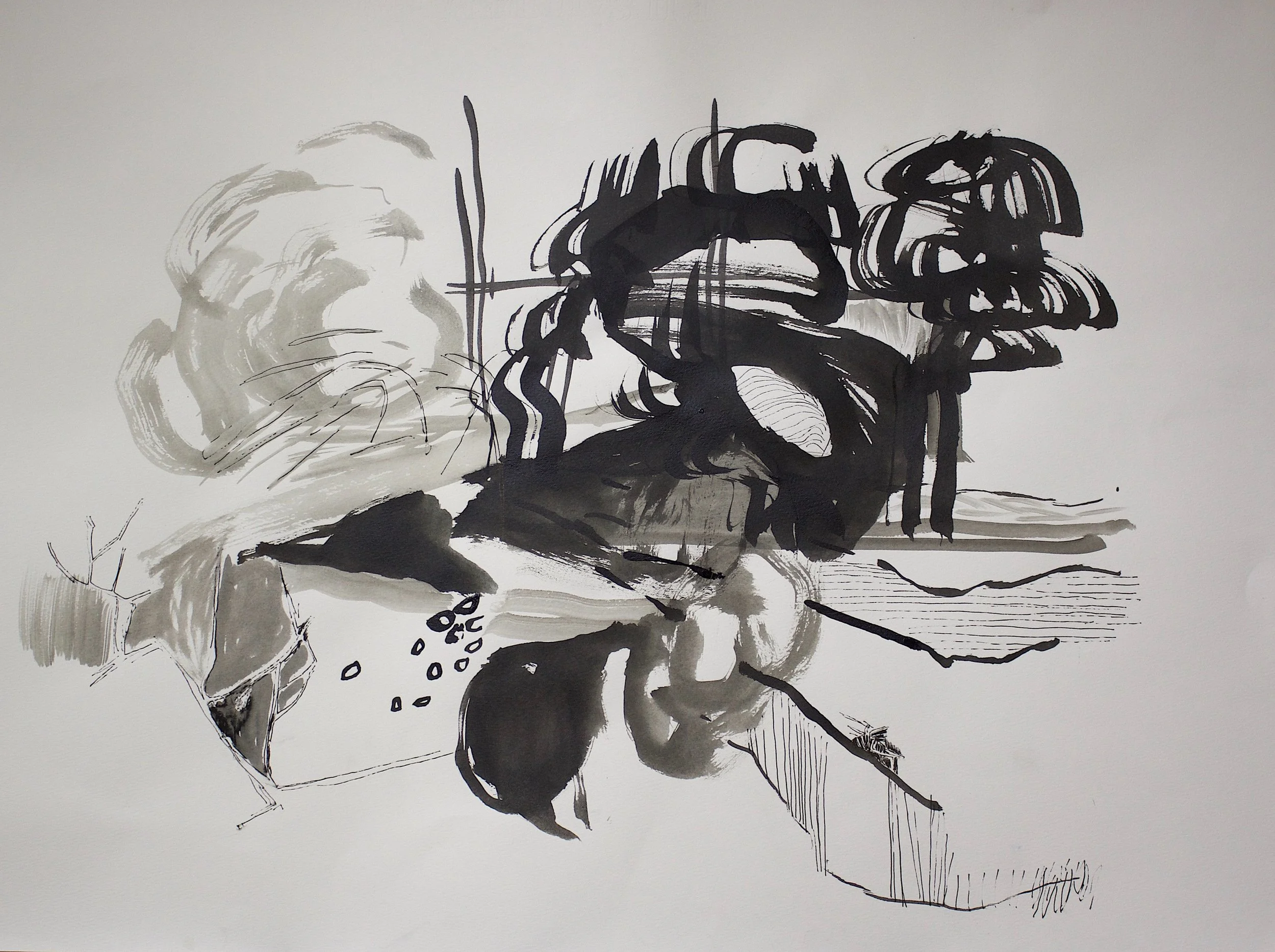 'Mynydd Y Gaer, November,' ink on paper, 78 x 58 cm, 2025, unframed, £1,000.