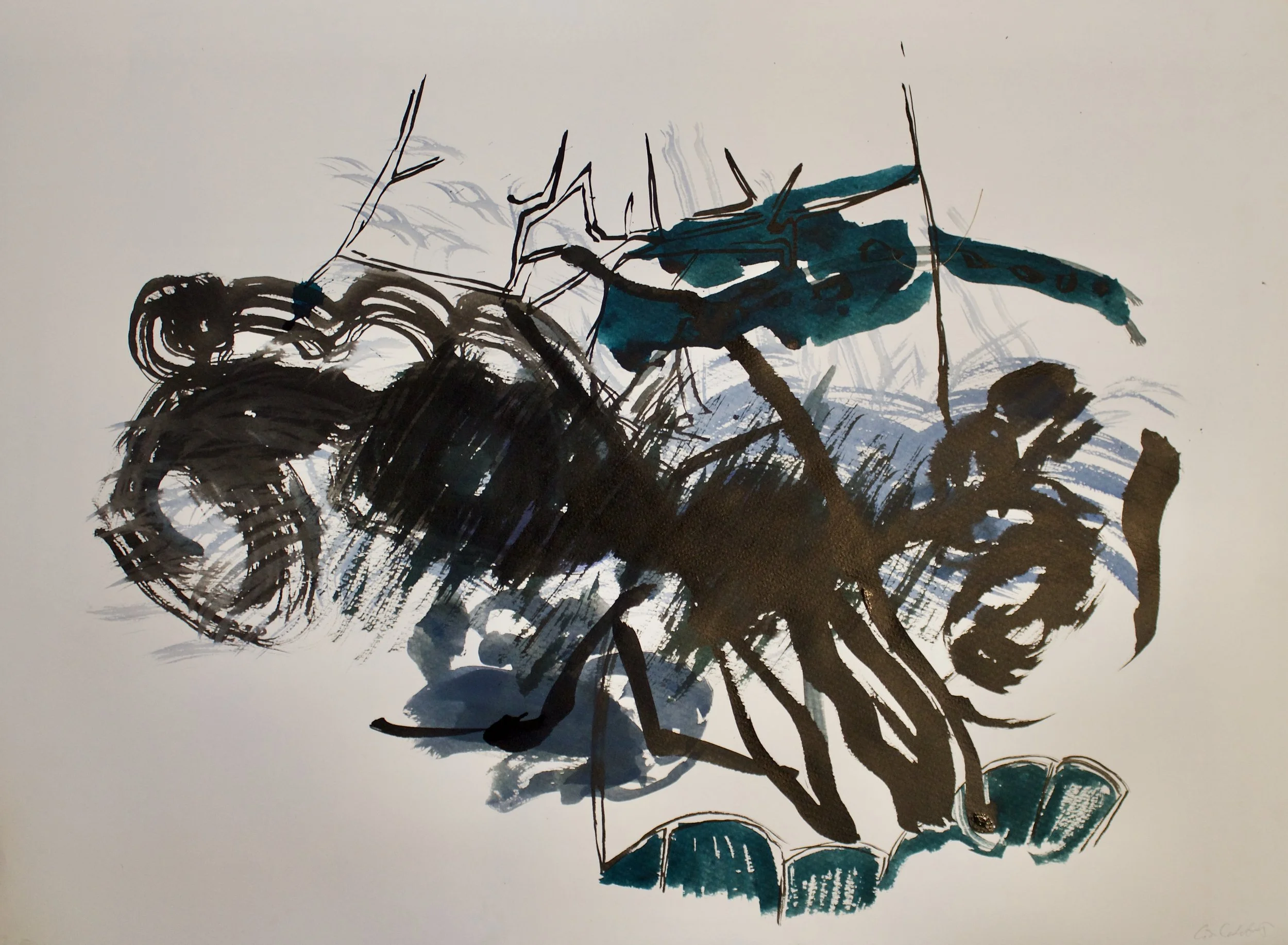 Mynydd Y Gaer, Gorse', November 15th, ink and acrylic on paper, 78 x 58 cm, 2025, unframed, £1,000.
