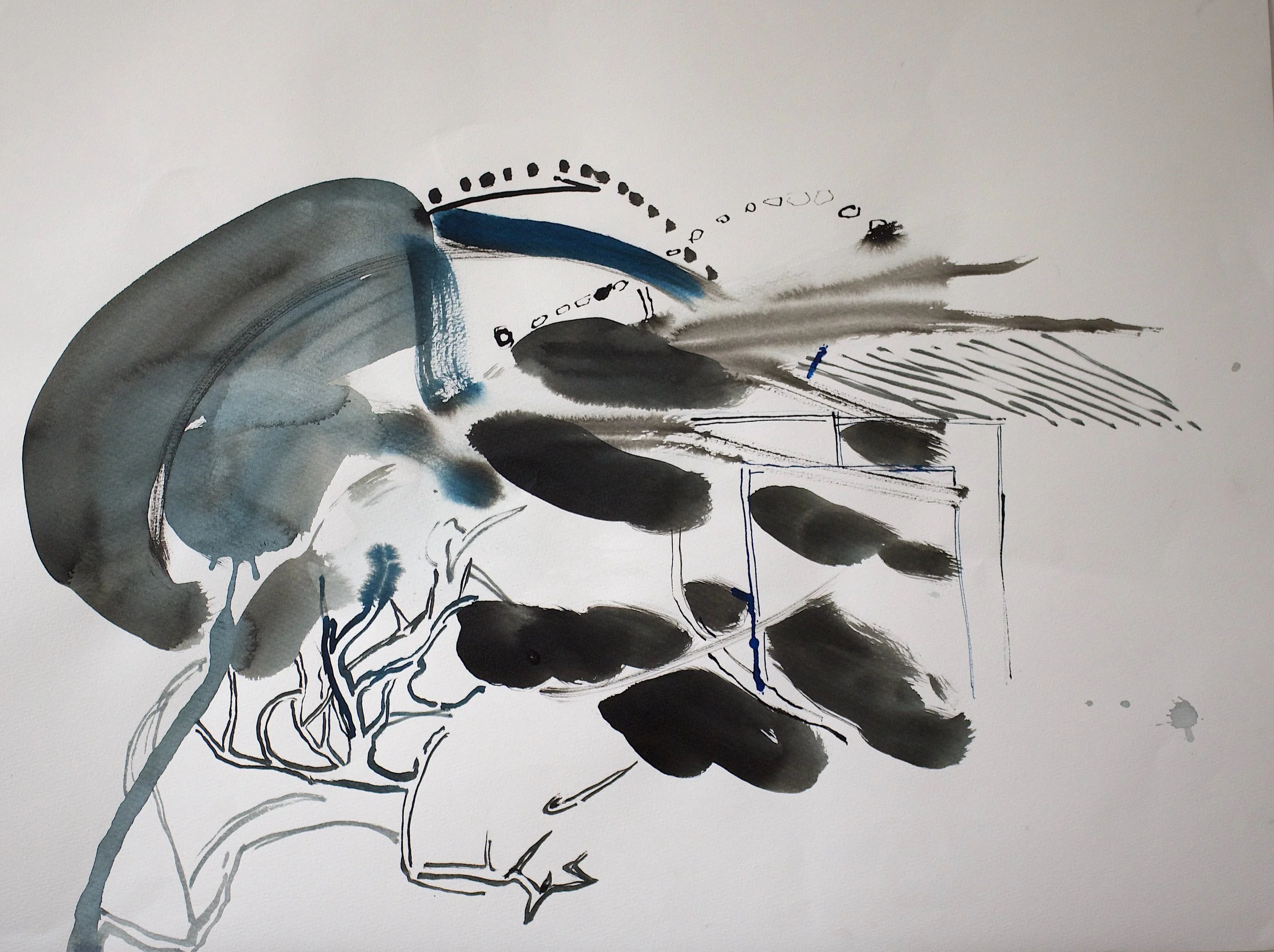'Mynydd Y Gaer, Stem', November 15th, ink and acrylic on paper, 78 x 58 cm, 2025, unframed, £1,000.