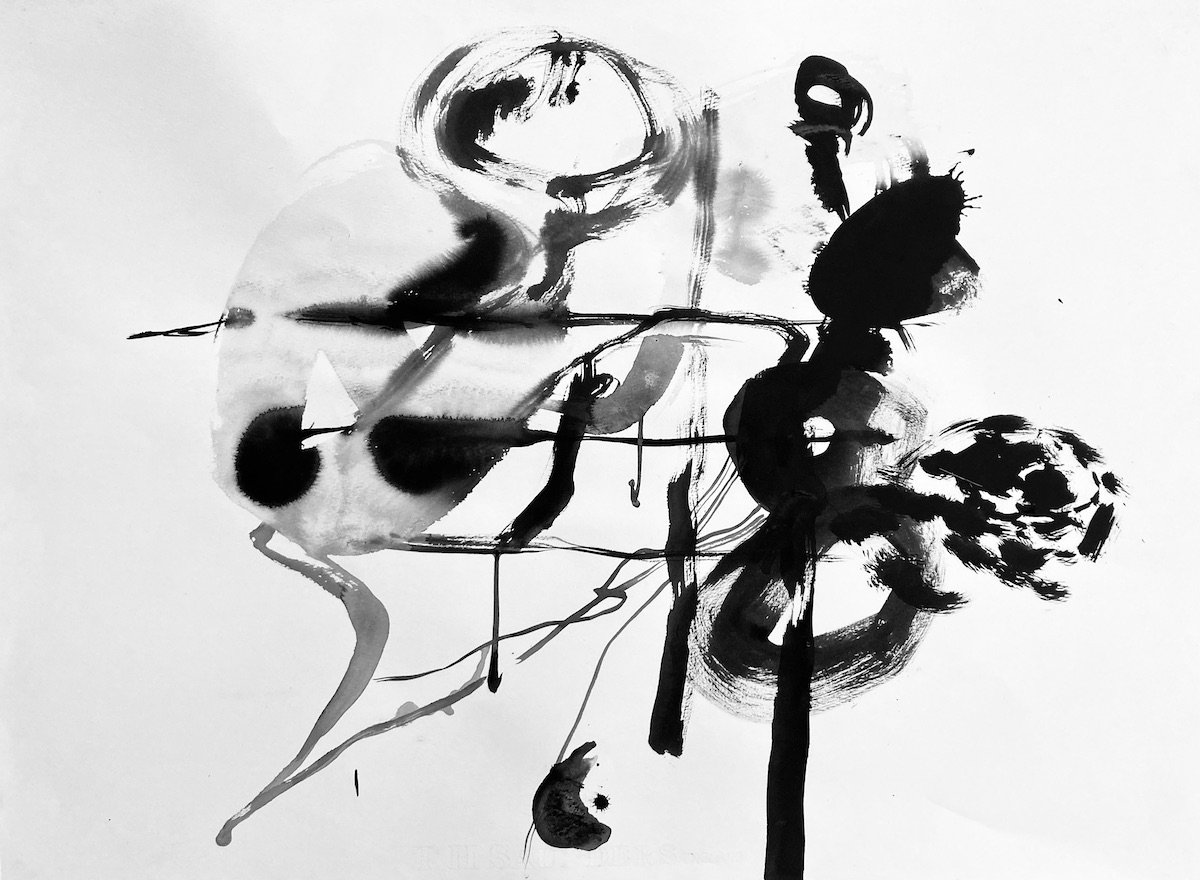 Mynydd Y Gaer Dual, 2026, ink on paper, 56 x 77 cm ©Lisa Carter Grist