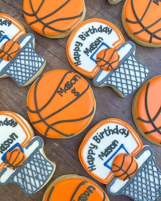 hope your birthday is a ball 🏀 &bull;
&bull;
#customcookies #basketball #nba #cookies #cookiedough #sugarcookies #decoratedcookies #royalicing #cookiesofinstagram #cookiedecorating