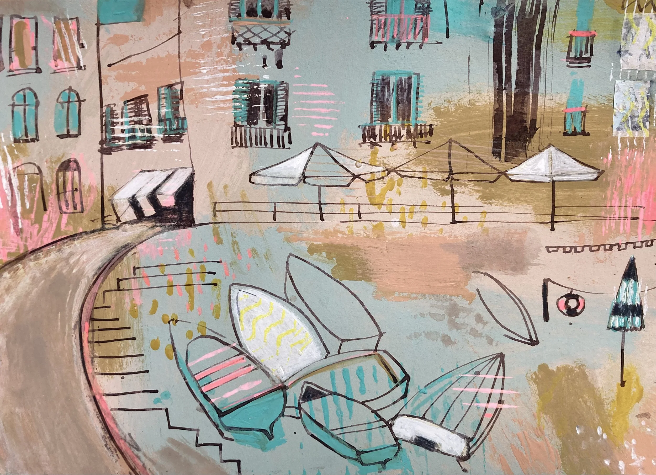 Sicilian Harbour and Beach  |  Unframed 
 |  £275.00