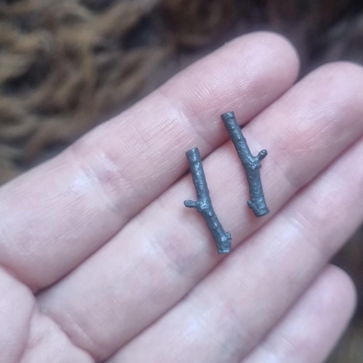 #10 Silver Birch Twig Studs | Cast in sterling silver from birch twigs, black oxidised finish | 2cm x0.5cm | £45.00