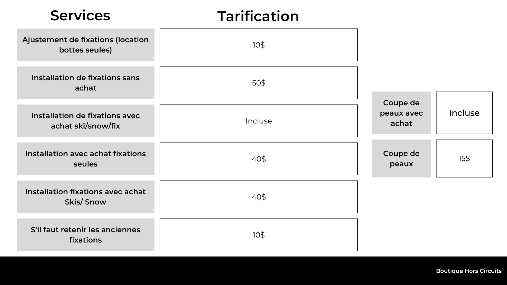 Tarifs HorsCircuits — MontEdouard
