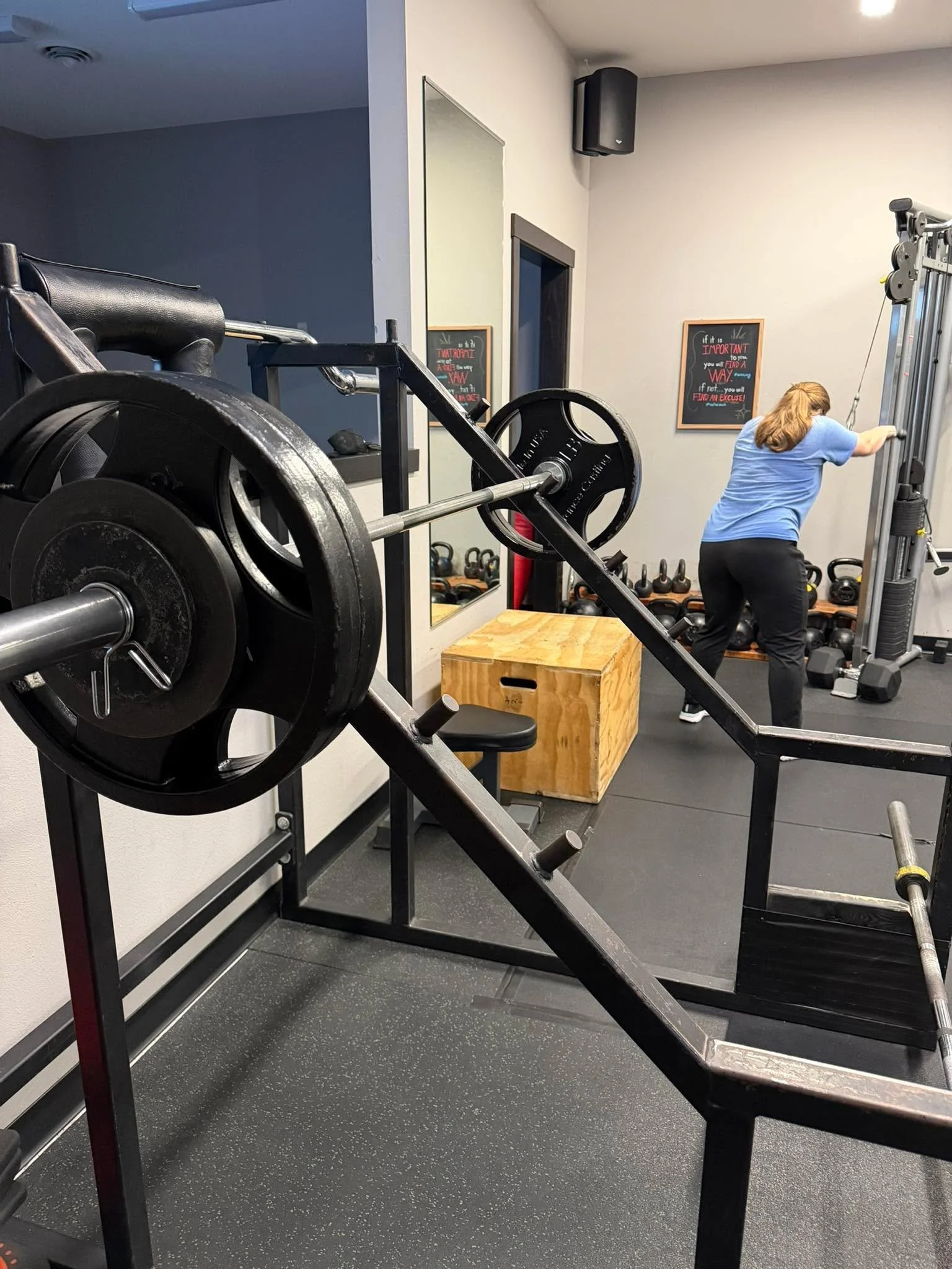 New PR for Abby E tonight in the squat rack. 

250lbs for 2:)
Deep, low, and awesome!!!