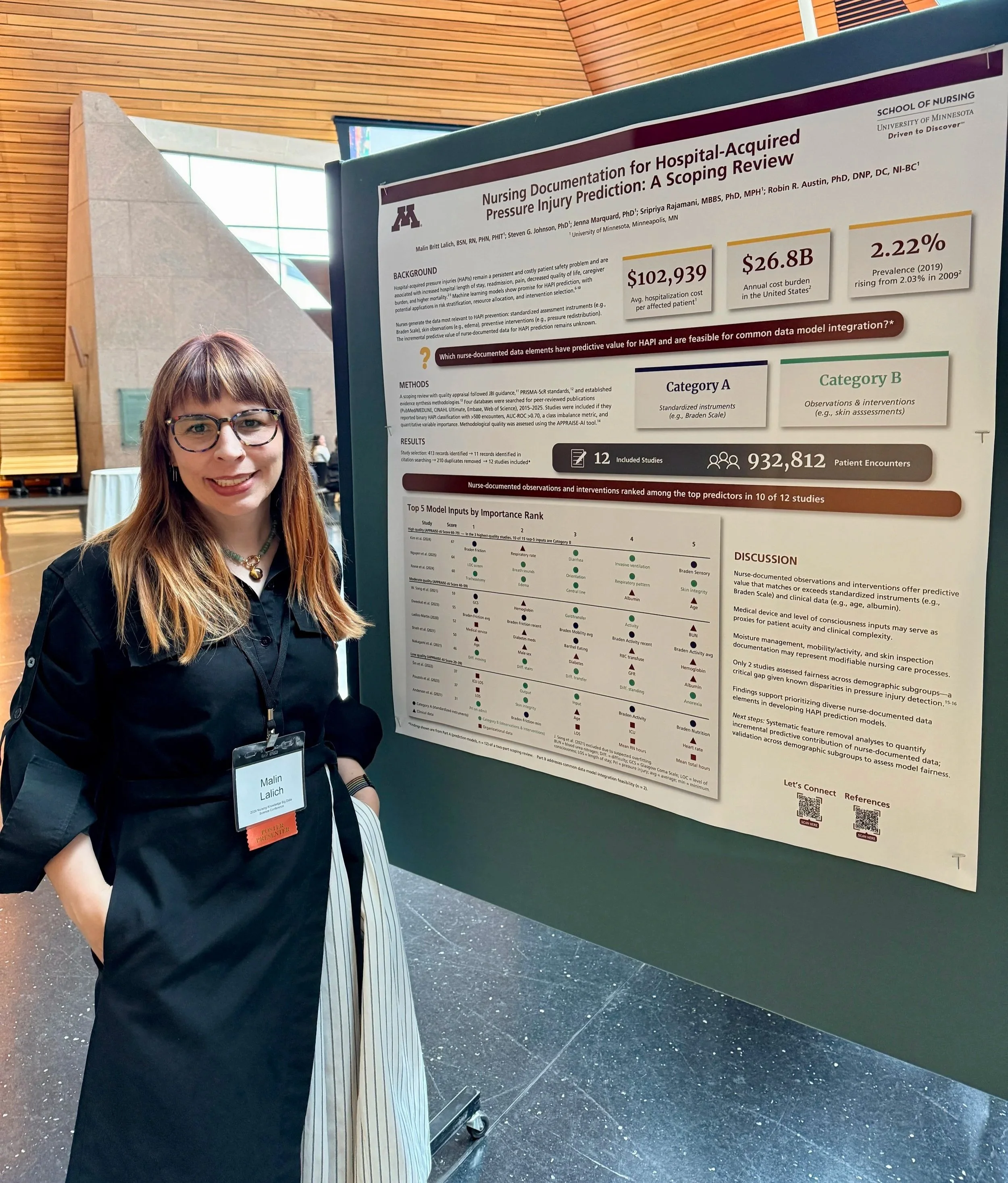 Malin Britt Lalich Standing in front of a research poster at a conference.