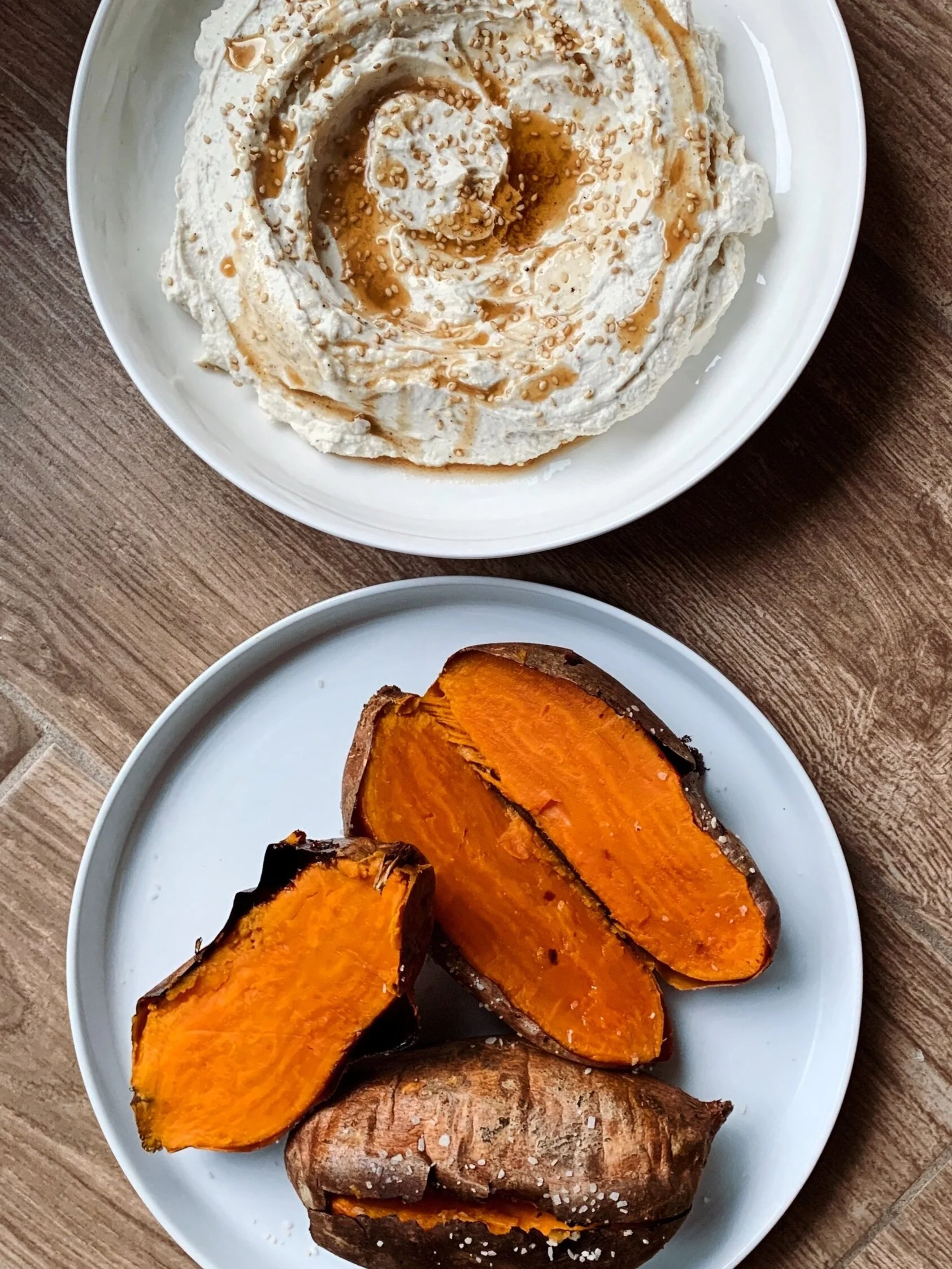 tahini brown butter labneh with roasted sweet potatoes — toasted table